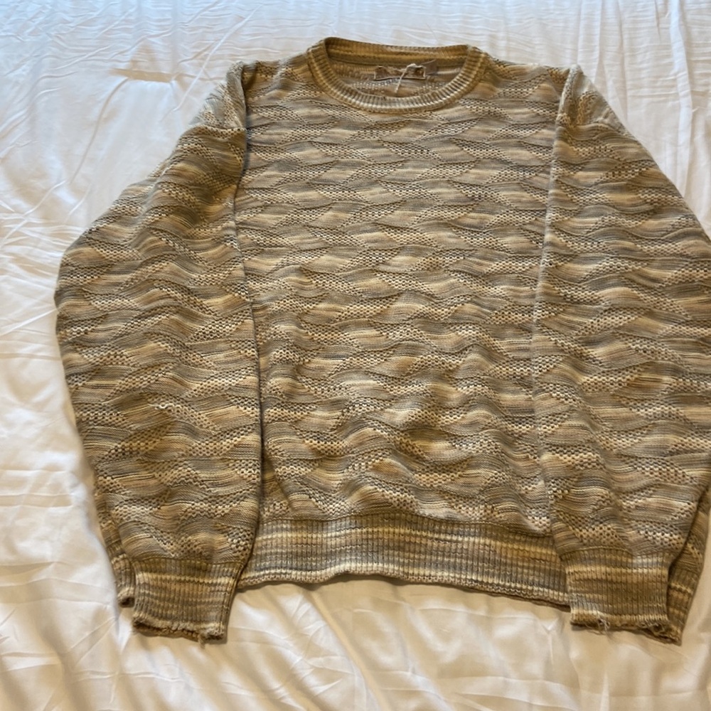 Vintage Textured Knit Sweater XXL Neutral Earth Tone Grandpa Cozy Pre Loved - Picture 14 of 14